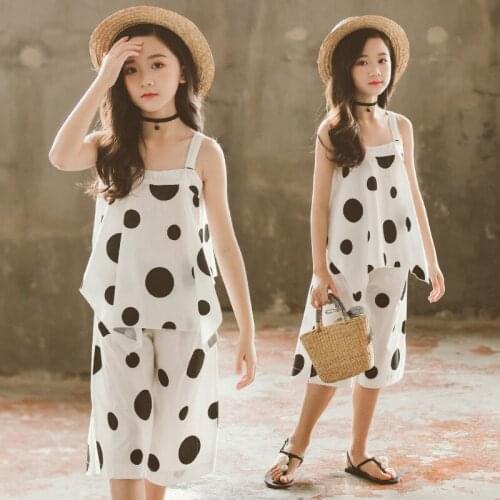 Summer Girls Clothes Sets Baby Girl Sleeveless Dot Sling Top+Shorts 2PCS Suits Kids Clothing Casual Children Clothes 4-12 Years