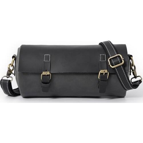 LEBSGE Fashion Crazy Horse PU Leather Vintage Cross-body Bag Mens Casual Messenger Bag Cylinder Shape Shoulder Bag