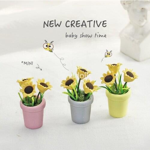 1/12 Scale Miniature Dollhouse Sunflower Mini Flower Potting Decoration for Blyth Barbies Doll House Furniture Accessories Toy