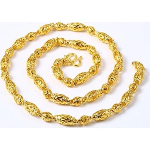 MxGxFam ( 58 cm x 5 mm ) 24 k Pure Gold Color Hollow Buddha Beads Chain Necklaces For Men Domineering Fashion Jewelry