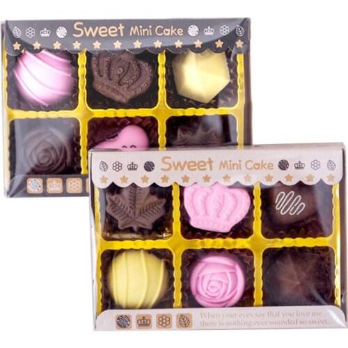 6pcs Creative Chocolate Shaped Box Eraser Set kawaii Rubber school supplies kids gifts Realistic chocolate Tricky props
