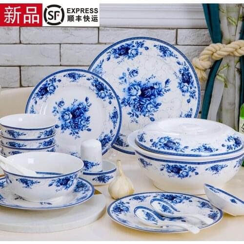 Cutlery dinnerware set vajilla cubiertos de acero inoxidable dinner set Jingdezhen Blue and White Porcelain Tableware Set