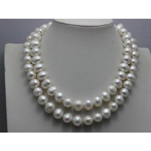 Huge AAA 11-12 MM NATURAL White PEARL NECKLACE 35" 50" Yellow CLASP