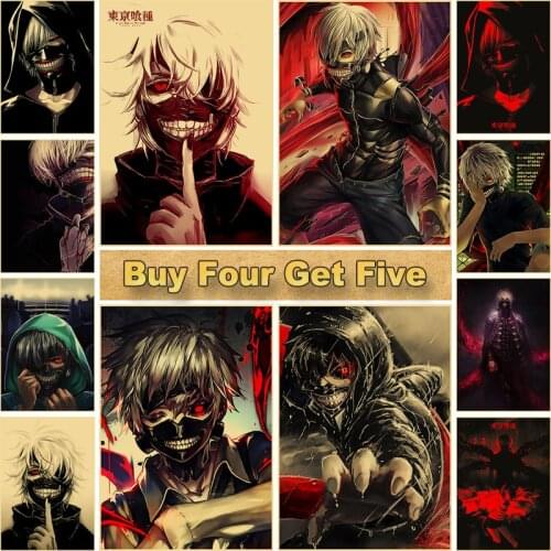 Tokyo Ghoul Posters Kraft Paper Anime Poster Aesthetic Prints Clear Modern Art Painting Bar Home Decoration Wall Decor Sticker