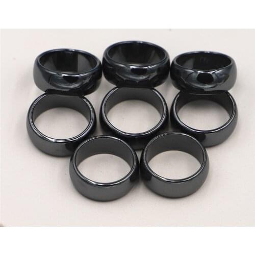 Natural Black Hematite Magnetic Healing Ring 10mm Band Sizes 5 Through 12 Men Womens Ring Jewelry