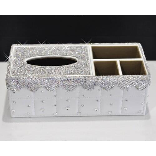Luxury Crystal Rhinestone Beauty Decor Tissue Box with Storage Function Cover for Home Car Multifunction