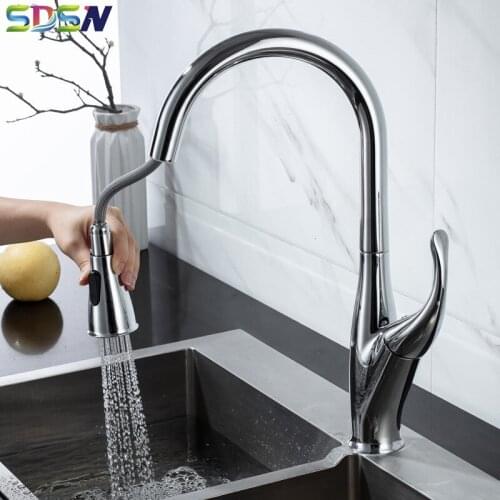 SDSN Kitchen Sink Water Faucet Chrome Pull Down Sink-mixer for Kitchen Deck Mounted Kitchen Water-tap Faucet Contemporary Faucet