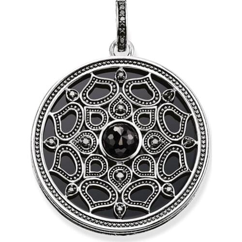 925 Sterling Silver Black Zirconia & Imitation Onyx Disc Lotus Amulet Necklaces Pendants, Most Fashion Jewelry for Women Girls