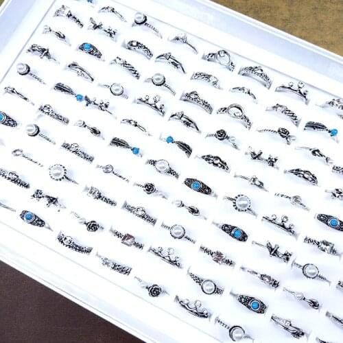 MixMax 10 Pieces Bohemian Style Ladies Jewelry Rings Antique Silver Plated Vintage Golden Mix Party Gifts Wholesale Lot