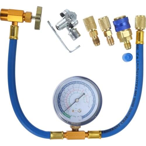 R134a Refrigerant Charging Hose with Gauge R134a Can Tap to R-12/R-22 Port 1/4 Male Connector Adapter Kit BPV31 Piercing Valve