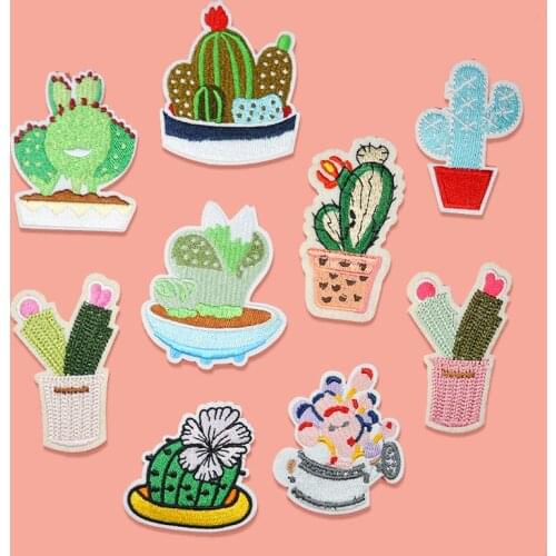 Plant Embroidered Iron On Patch Clothes DIY Creative Badges Cactus Patches For Clothing Backpack Cowboy Jacket Stickers