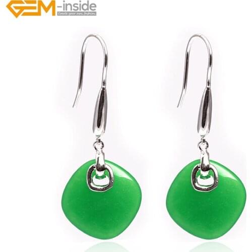 Gem-inside 19mm Square Semi-precious Stone Dangle Earrings Tibetan Silver Hooks Earrings For Women Girl Trinket Gift Jewellery