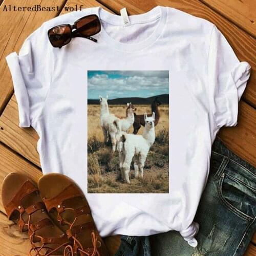 Llama t shirt femme funny cute print Llama T-Shirts Women short sleeve o-neck tshirt 2019 Women llama white Tops fashion clothes