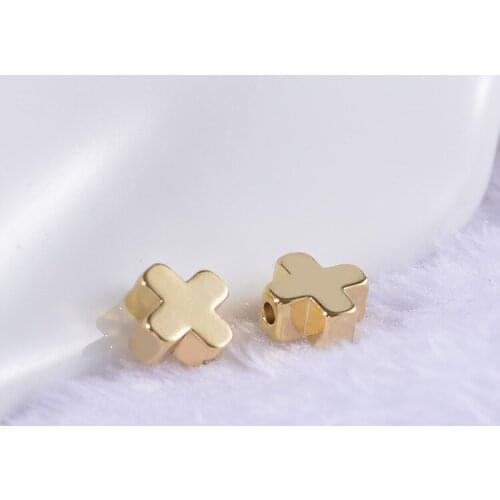 JFE43 6mm Cross beads with hole brass with gold electroplated glossy beads DIY beads jewelry Accessories Wholesale 100PCS