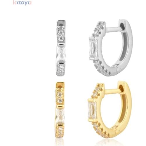 Lozoya 100% 925 Sterling Fashion Jewelry Silver Gold 8mm Piercing Hoops Huggies Women One Zircon Luxury 2020 Rock Punk Gift