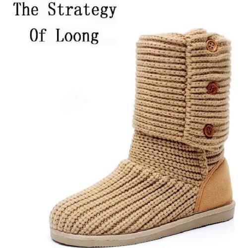 2020 New Arrival Women Winter Flats Fashion Warm Woolen Yarn Mid Half Boots Knitting Wool Yarn Snow Boots Size 35-39 SXQ0905