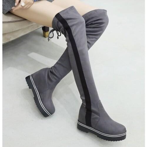 YMECHIC 2018 Autumn Occident Platform Gothic Long Boots Gray Black Creeper Ladies Shoes Over The Knee High Tall Boots Plus Size