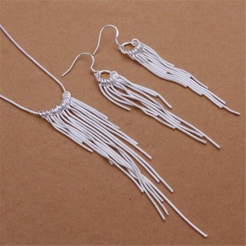 Special offer 925 sterling Tassel lines necklace earrings Silver Jewelry sets for women Fashion Party wedding Christmas Gifts