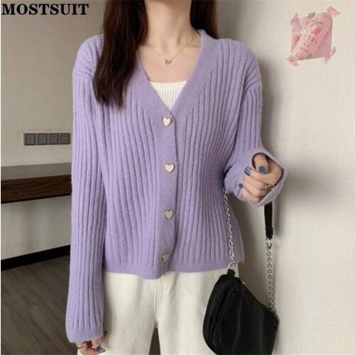 MOSTSUIT Solid Loose Knitted Cardigan Tops Women Autumn Full Sleeve V-neck Sweater Knitwear Fashion Casual Soft Jacket Jumpers