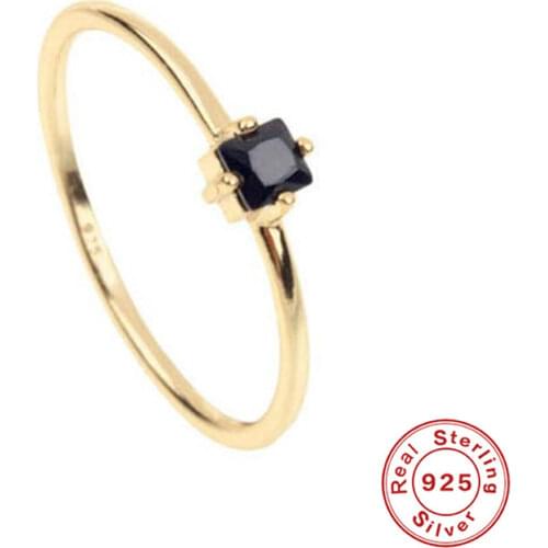 Dainty 925 Sterling Silver Rings For Women Gold Crystal Finger Rings Girl Black Zircon anillos Female Cubic Zirconia Rings R5
