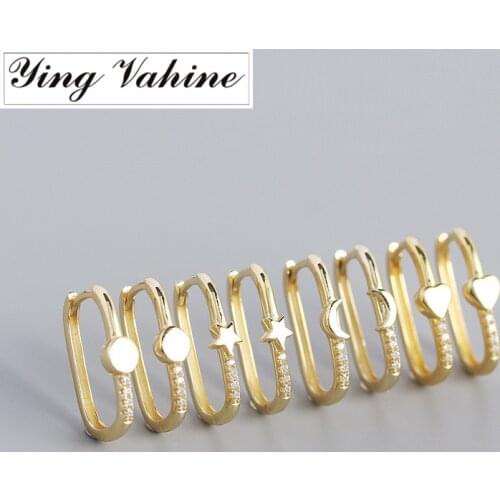 Ying Vahine 100% 925 Sterling Silver Star Moon Heart-shaped Hoop Earrings for Women Jewelry