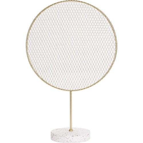 Golden Metal Round Grid Jewelry Display Stand with Marble Base Earring Ear Studs Storage Rack Desktop Decor Ornaments Crafts