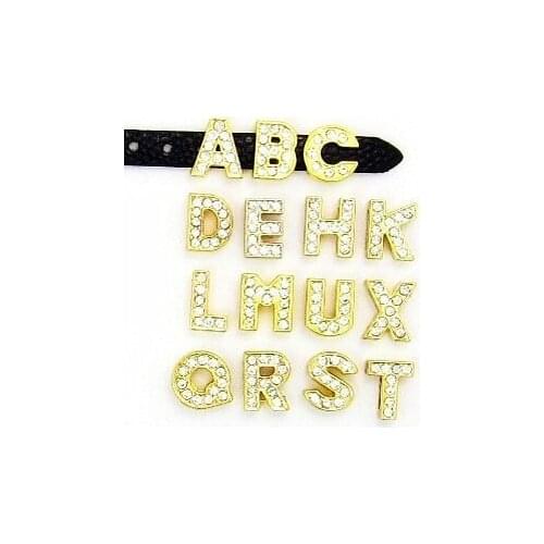 10MM DIY Alloy Gold Color Rhinestones Slide Letters N--Z MOQ 20pcs Each Letter