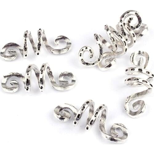 10Pcs Silver Alloy Spiral hair dread Braids dreadlock Beads cuffs clips for Hair accessories