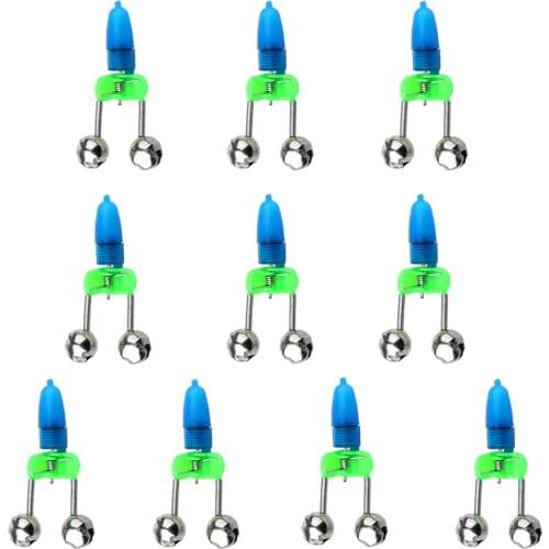 10 Pieces Fishing Rod Bell LED Light Clip Bite Lure Alarm Night Sea Fishing Rod Ring Dual Alert Bells Indicator on Fishing Rod