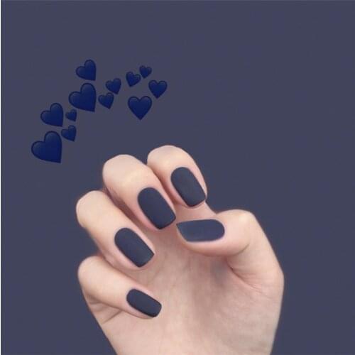 24Pcs/boxed Deep Blue Color Matte Mid-length Square Head press on nail tips Women Wearable Full Cover Finger Fake Nail with Glue