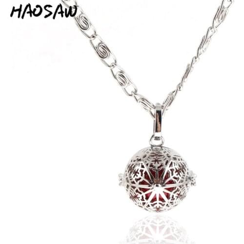 26mm Necklace Snowflake Hollow Cage Magic Box Bell Music Sound Choose Color Bead Pendant For Women Necklace Jewelry Making