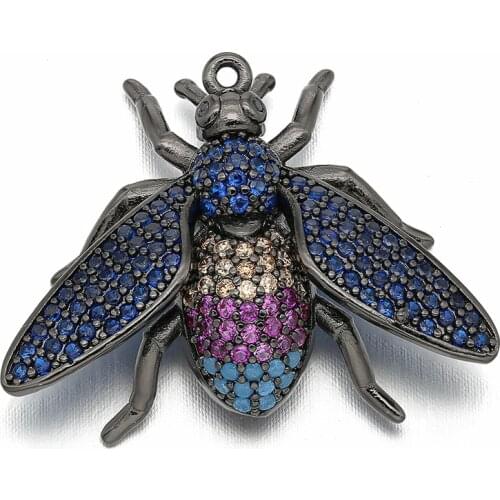 28*22mm Best Quality Brass Cubic Zirconia Beetle Charms Pendants for Diy Jewelry Findings, Hole: 1mm, Model: VD297