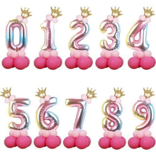 32inch Gradient Rainbow Number Balloons Princess Gold Crown Baby Shower Party Balloons Happy Birthday Decoration Kids Globos