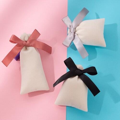 50PCS Fashion Velvet Drawstring Customized Jewelry Packaging Bowknot Pouches Wedding Gift Bags Flannel Cosmetic Bags