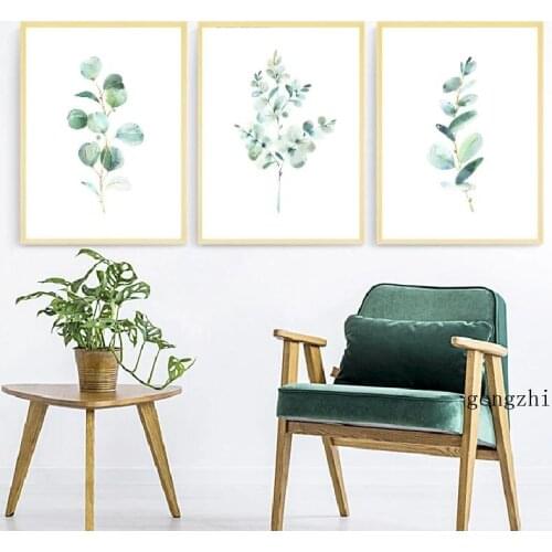 Watercolor Eucalyptus Leaf Posters Botanical Green Leaves Canvas Painting and Prints Wall Art Pictures Living Room Home Decor
