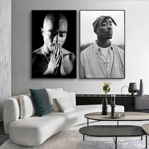 Black White 2PAC Praying Canvas Painting Poster Rapper Star Hip Hop Wall Decor Art Prints Pictures for Home Decor