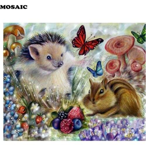 Hedgehog & rabbit Diamond Embroidery sale Full Square Drill Mosaic Painting DIY Diamond Painting Cross Stitch Decoration house