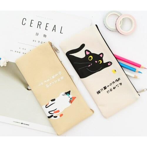 Korean Kawaii Cartoon Cat Canvas Pencil Bags Creative Animal Pen Pencil Case for Girl Gift School Stationery Supplies Wholesale