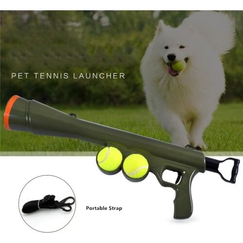 Dog Tennis Two Ball Launcher Toy Throwing Gun Rated Blaster Game Reach Play Fetch Carry Strap Breeds inclduing Sports Thrower