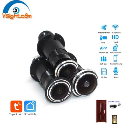 Wi-Fi Audio Door Eye Hole IP Camera Home Security HD 1080P Optional FishEye Mini Peephole Surveillance Camera P2P Tuya TF Card