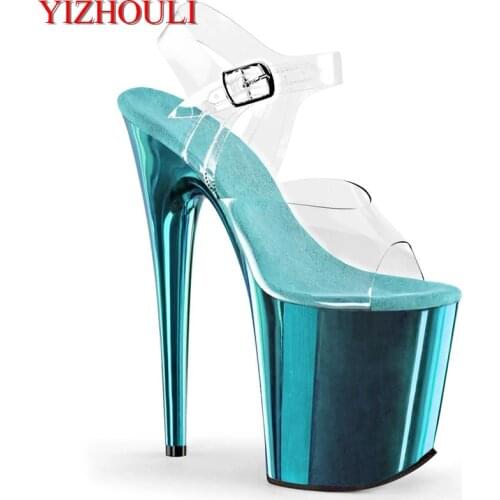 8 inch heels, blue plating waterproof platform, 20 cm stiletto sandals, sexy model pole dancing, dancing shoes