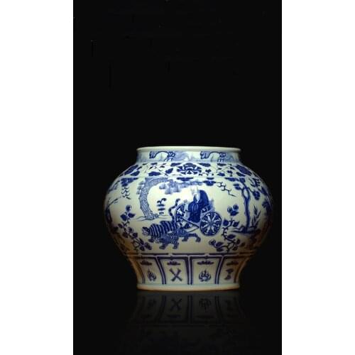 Yuan Dynasty Ceramic Antique Blue And White Guiguzhi Downhill Porcelain Jar