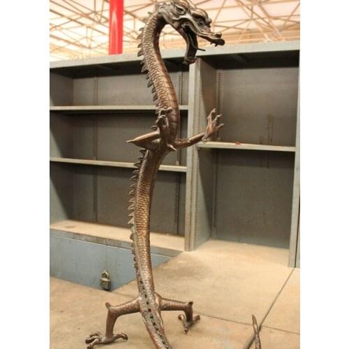 38" Folk Chinese Bronze Copper Zodiac Wealth JiXiang Dragon Statue Sculpture