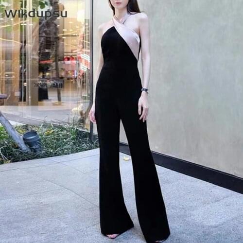 Jumpsuits Women Overalls Sexy Halter Neck Luxury Summer Sleeveless Wide Leg Pants High Street Elegant Lady Romper Clothes Female