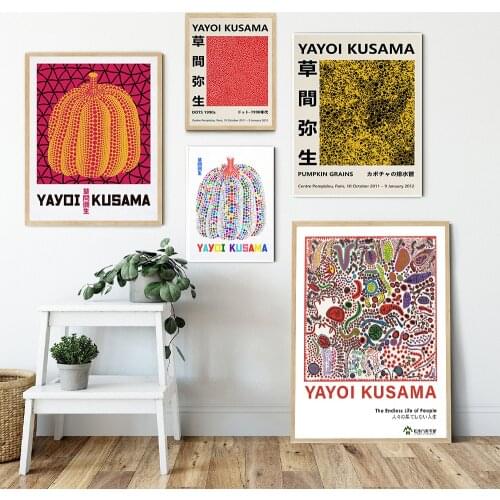 Kusama Yayoi Exhibition Canvas Painting Posters Print Abstract Modern Japanese Wall Art Pictures For Living Room Home Decoration