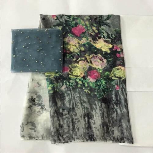 LX!New Arrival High Quality 100% Silk Chiffon Printed Flower Fabric Material Sew On Cloth Women Dress ! F33003