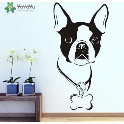 Cute Boston Terrier Vinyl Removable Mural Dog Head Wall Sticker Art Home Decor Wall Sticker For pet Room Home Decor Mural NY-12