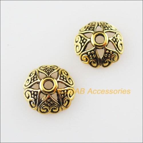 Fashion 50Pcs Antiqued Gold Color Flower Heart Spacer Beads End Caps 8mm