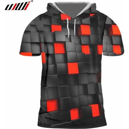 UJWI 2019 Black / Red Square Short-sleeved 3d Printing Hip Hop Funny Men Hooded T-shirt Casual Summer Tshirt Mens Shirt