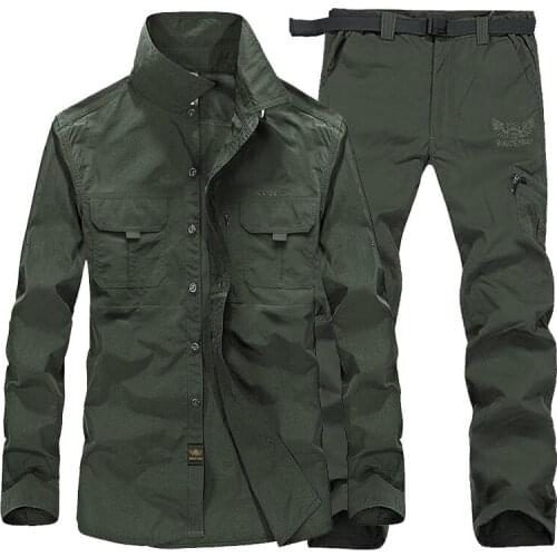 Summer outdoor Hiking long-sleeved shirt quick-drying pants sets mens Plus Size Waterproof breathable Fishing Hunting shirts